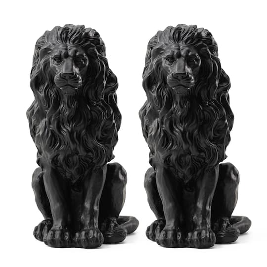 Glitzhome® 21" Black Sitting Lion Garden Statue